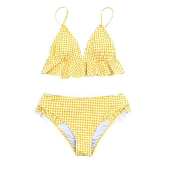 Cupshe Swim Yellow Gingham Ruffled Bikini Set Poshmark